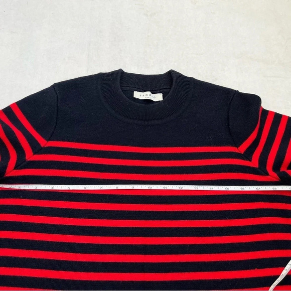 Sandro Stripped Red Black Crew Neck Wool Blend Sweater Sz Small S - Picture 6 of 10